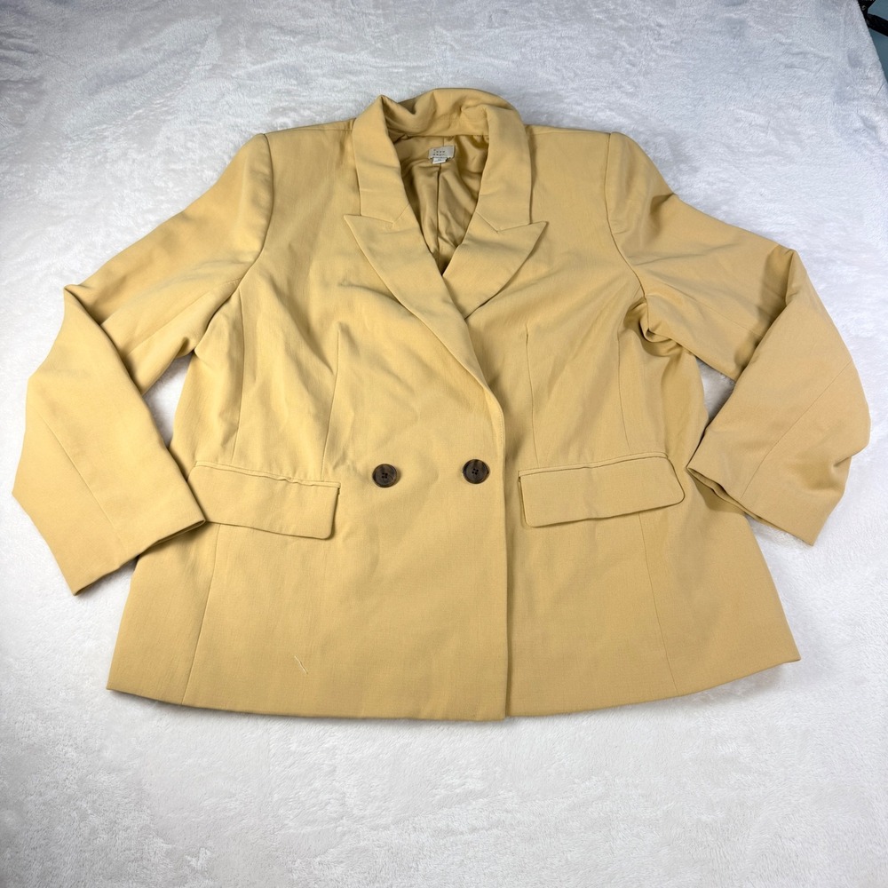 A New Day Blazer Womens XL Butter Yellow Double Breasted Office Siren Lined